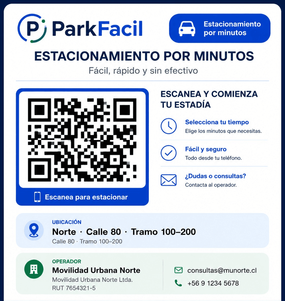 Señalética QR On-Street de ParkFacil lista para instalar